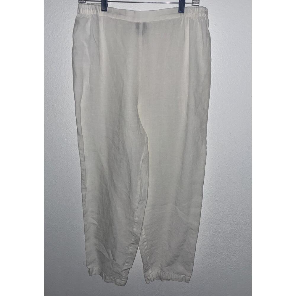 Eileen Fisher Irish Linen Cropped Pants Ivory White Elastic Waist